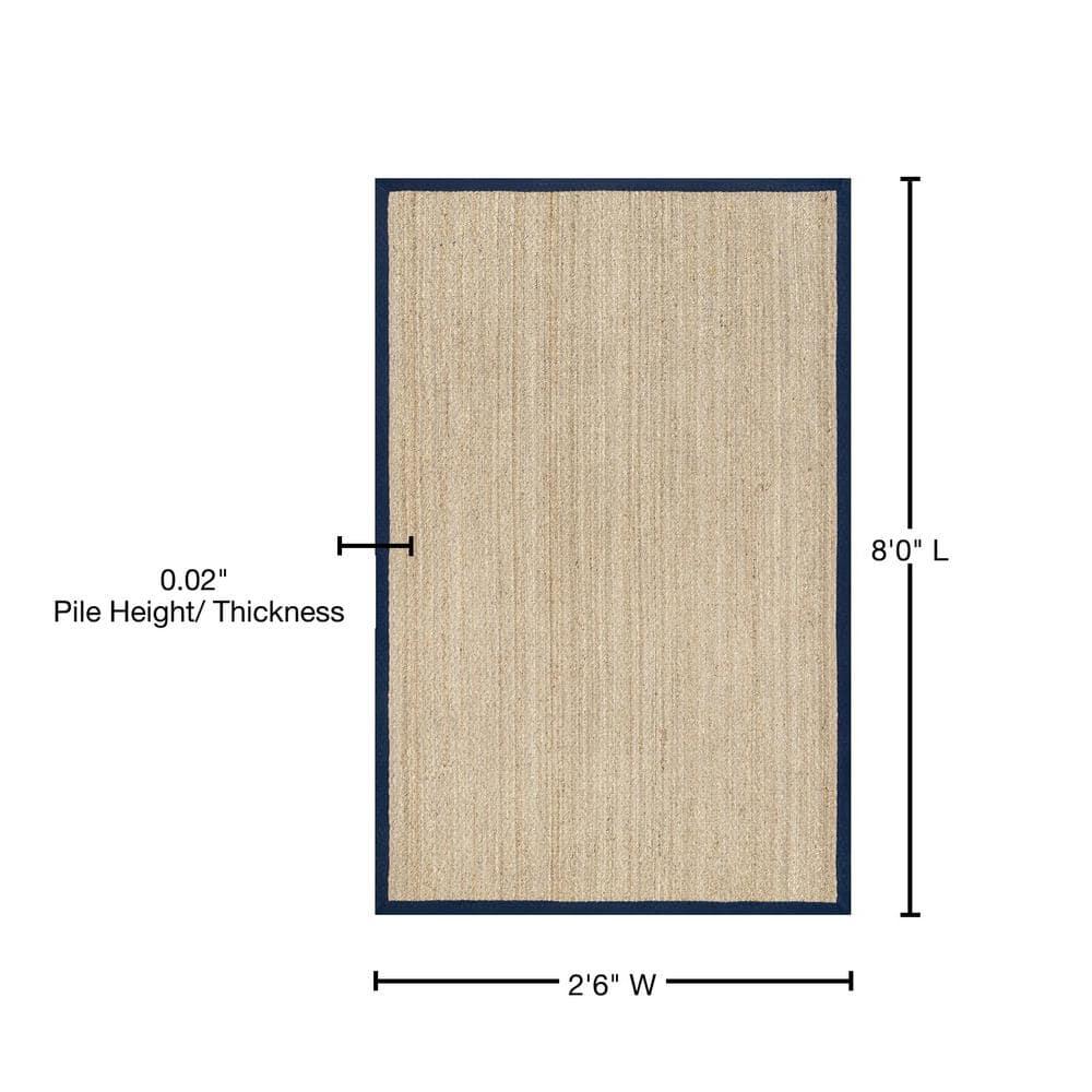 nuLOOM Elijah Seagrass Natural Runner Rug, 2' 6" x 8', Navy
