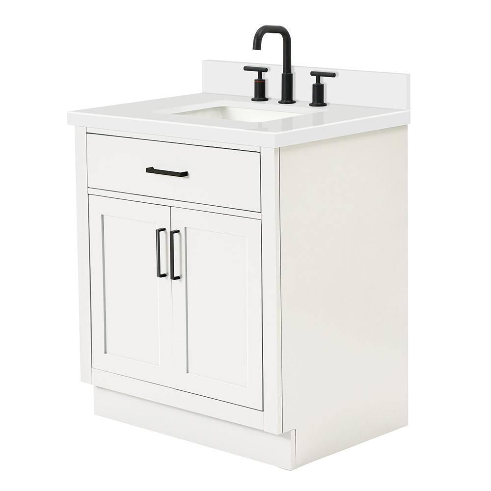 Thornaby 30'' Solid Wood Single Bathroom Vanity with 1.5'' White Quartz Top, Oval Sink