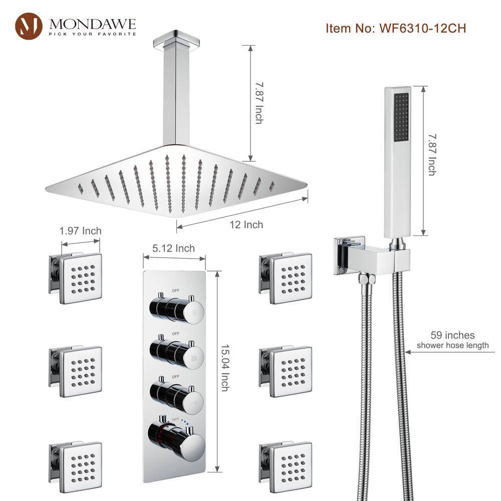 Herathena 3 Functions Ceiling Mounted Luxury Shower System with 6 Body Jets (Rough-in Valve Included)