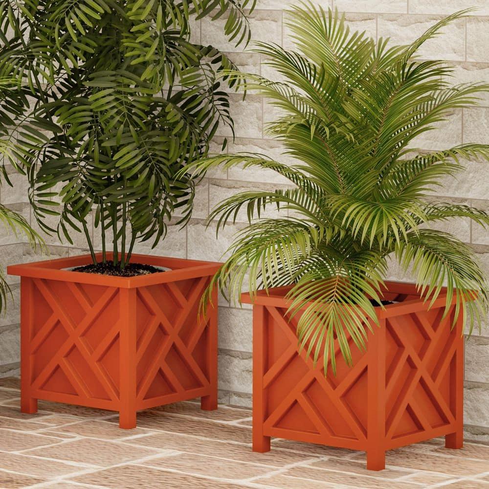 Terracotta Square Lattice Outdoor Planter Boxes Set of 2