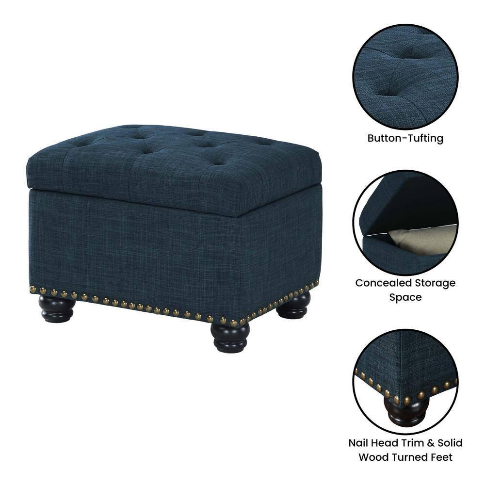 Convenience Concepts Designs4Comfort 5th Avenue Storage Ottoman, Dark Blue Fabric