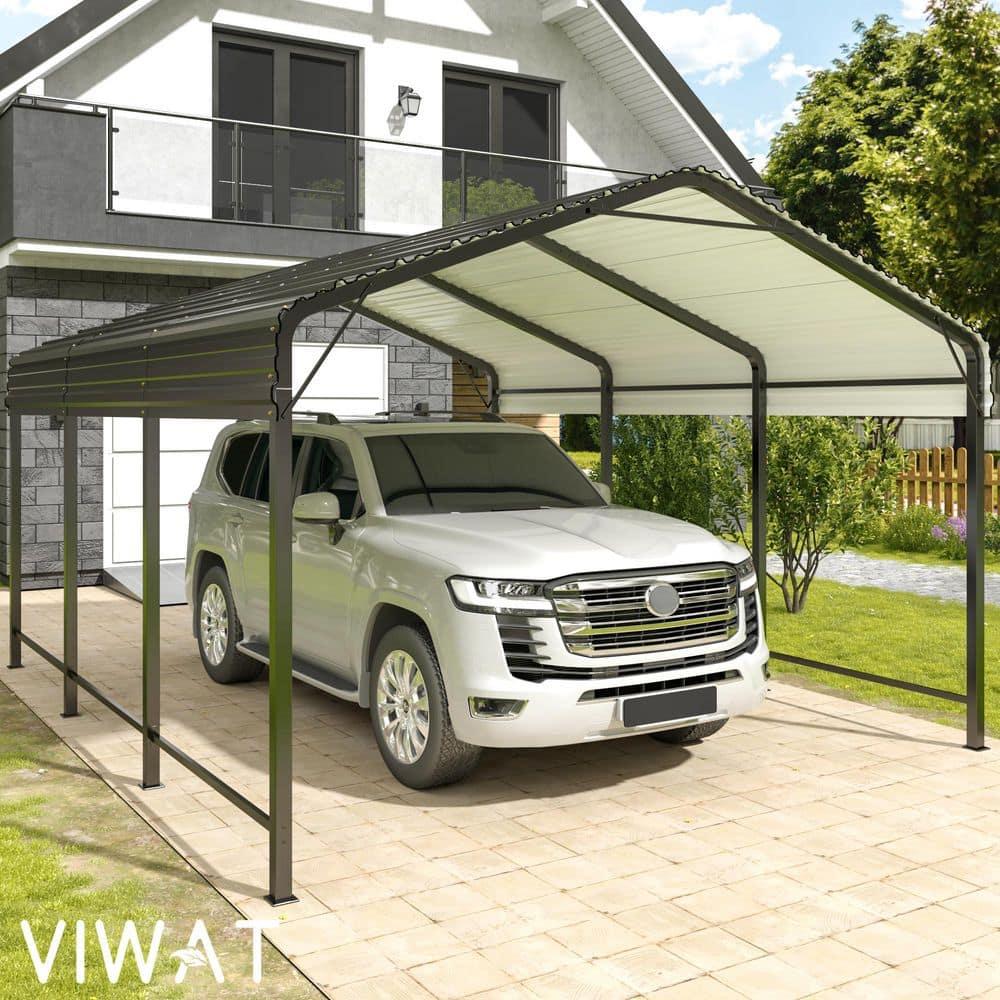 Carport 12x20 FT Metal Carport with Enhanced Base Outdoor Heavy Duty Garage Galvanized Car Shelter for Pickup, Boat, Car and Tractors