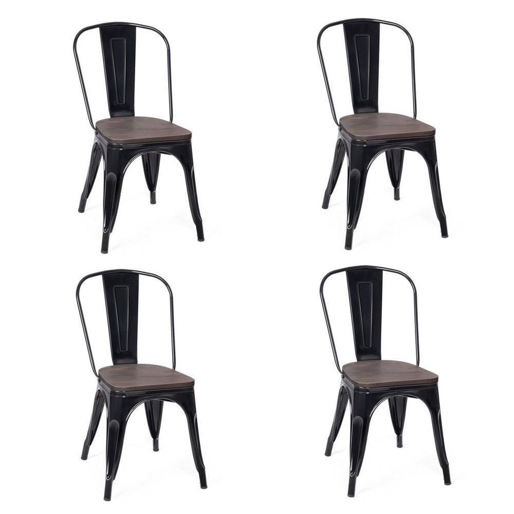 Costway Set of 4 Dining Side Chair Stackable Bistro Metal Wood Stool Black