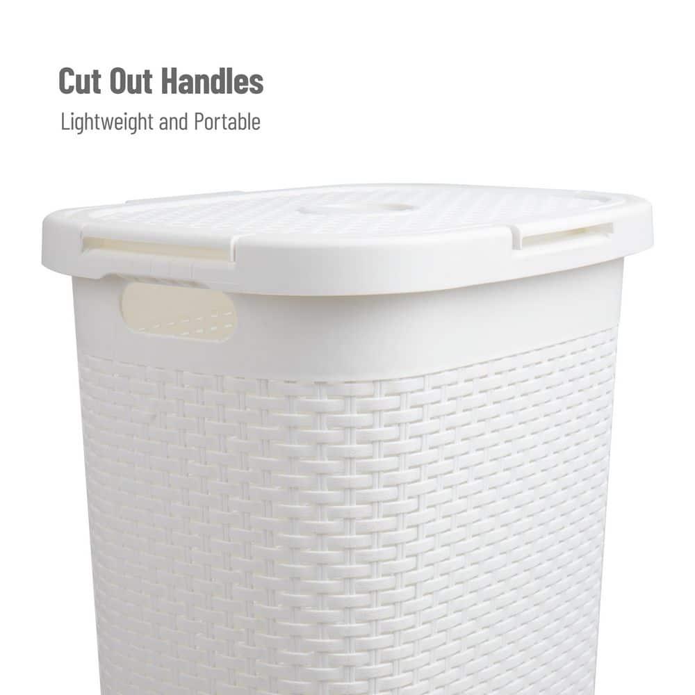 Mind Reader Mind Reader 60L Slim Laundry Hamper, Clothes Basket, Lid, Wicker Style, Plastic, 17.65"L x 13.75"W x 24.15"H, 2-Pack