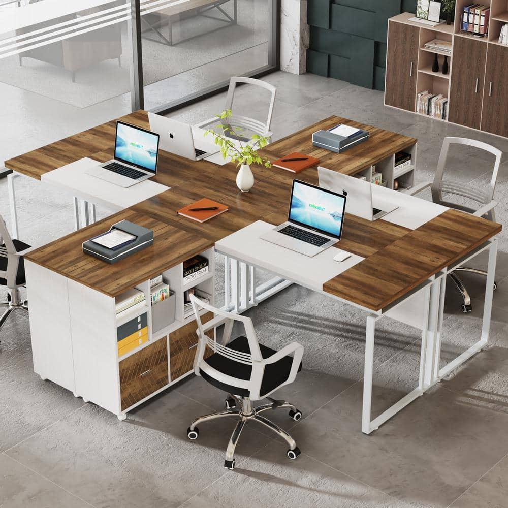 Capen 63 in. L-Shaped Oak Karo and White Wood Executive Desk with Mobile Storage Drawers L-Shaped Computer Desk