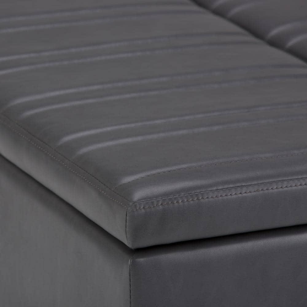 Simpli Home Ellis 36"W Upholstered Square Coffee Table Storage Ottoman with Split Lift Top
