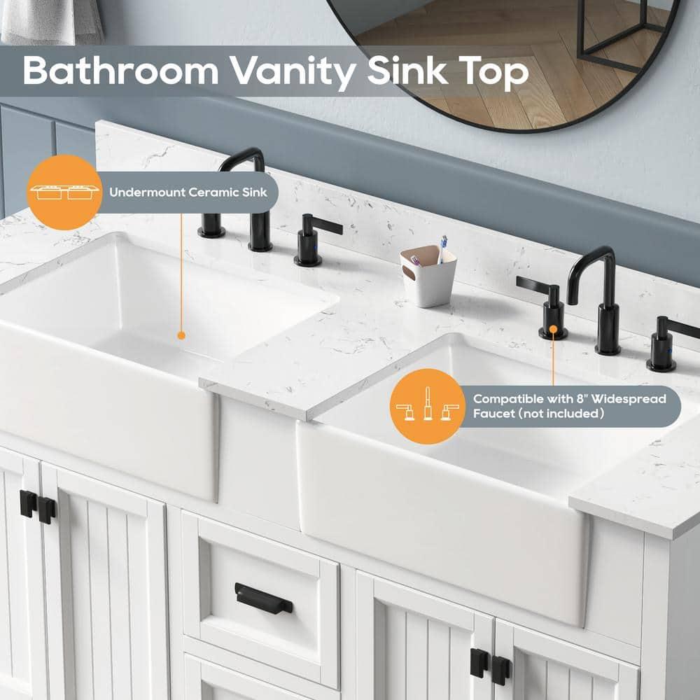 Richfield 60-inch White Painted Freestanding Double Sink Bathroom Vanity