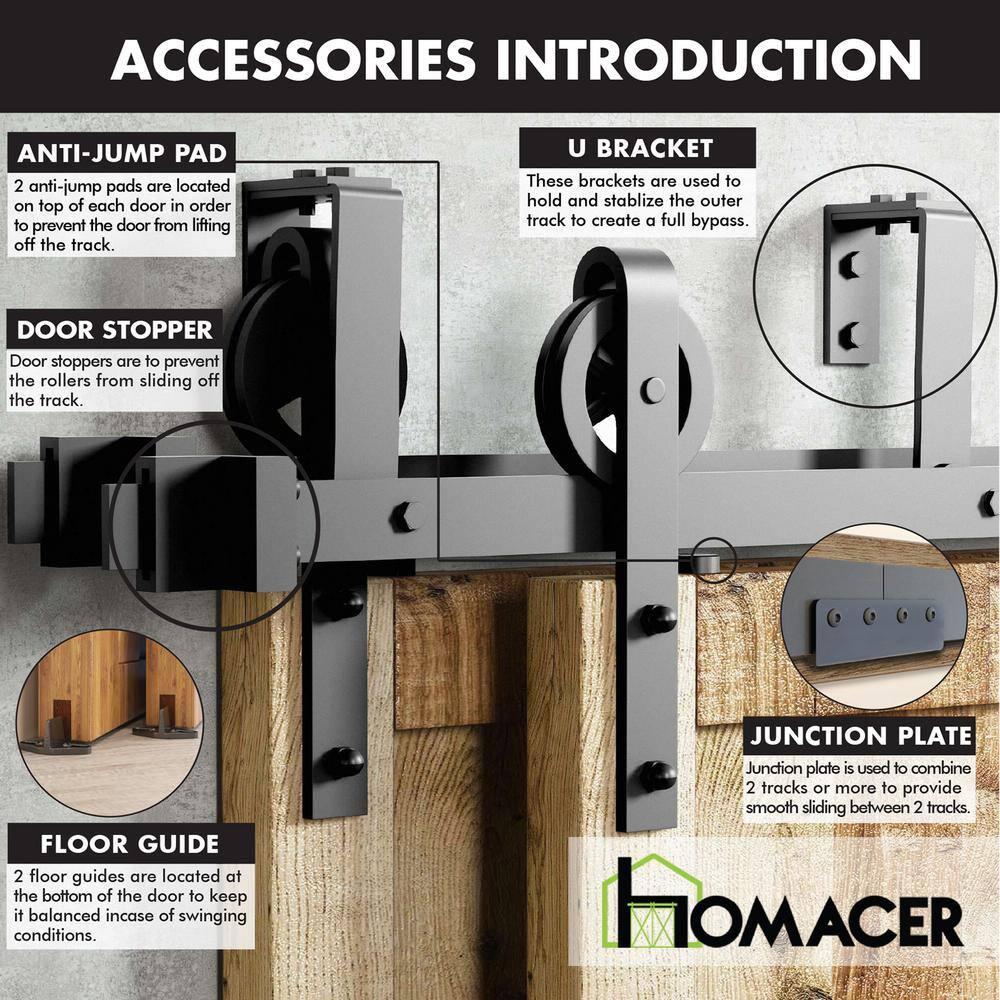Homacer Black Rustic Double Track U-Shape Bypass Sliding Barn Door Hardware Kit, for Two/Double Doors, 12ft Long Flat Track, Spoke Wheel Design Roller, Heavy Duty, for Interior & Exterior Use