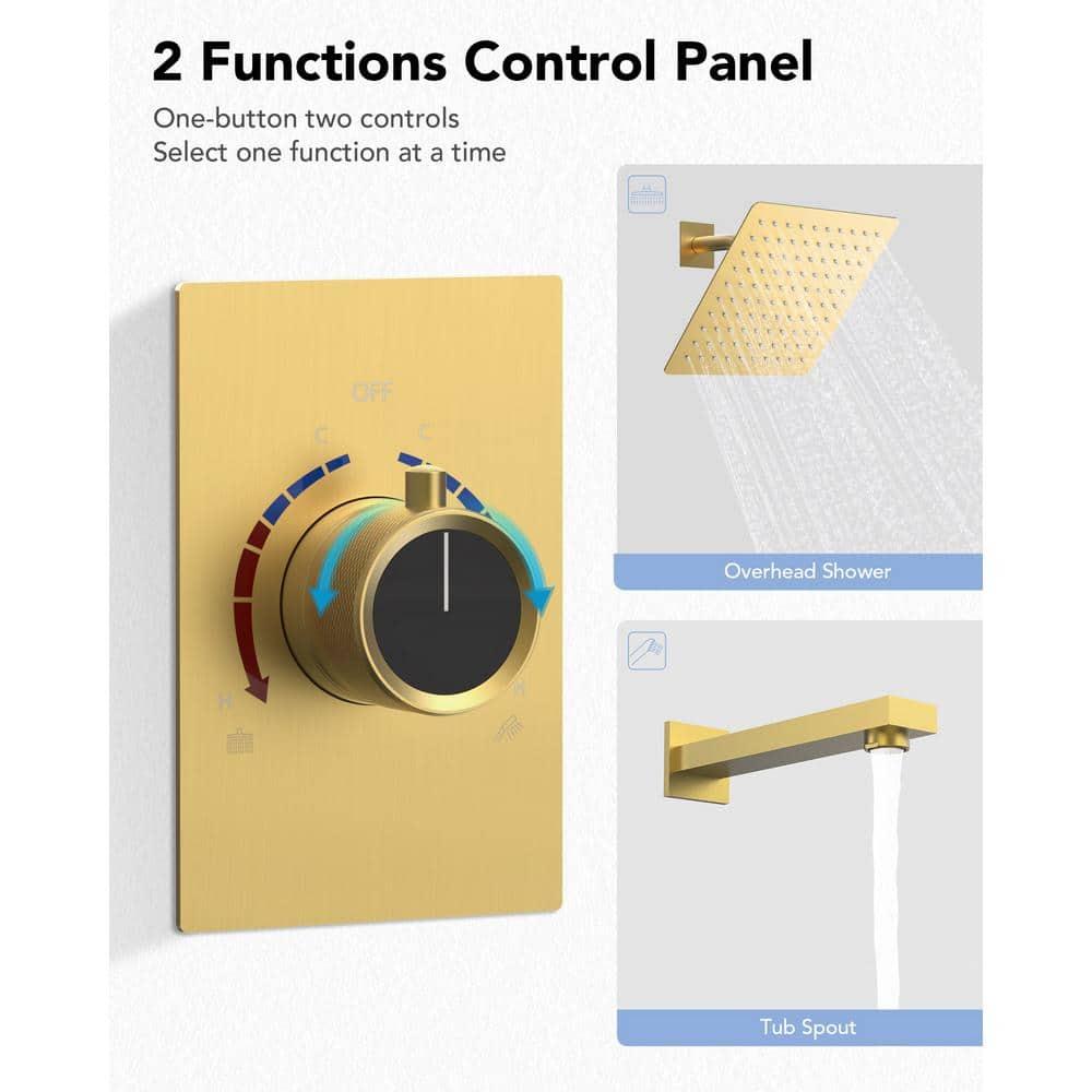 EVERSTEIN AquaSpa Shower Faucet Set with Tub Spout, 8-Inch Rain Shower Head with Valve SFS-1035-GD8