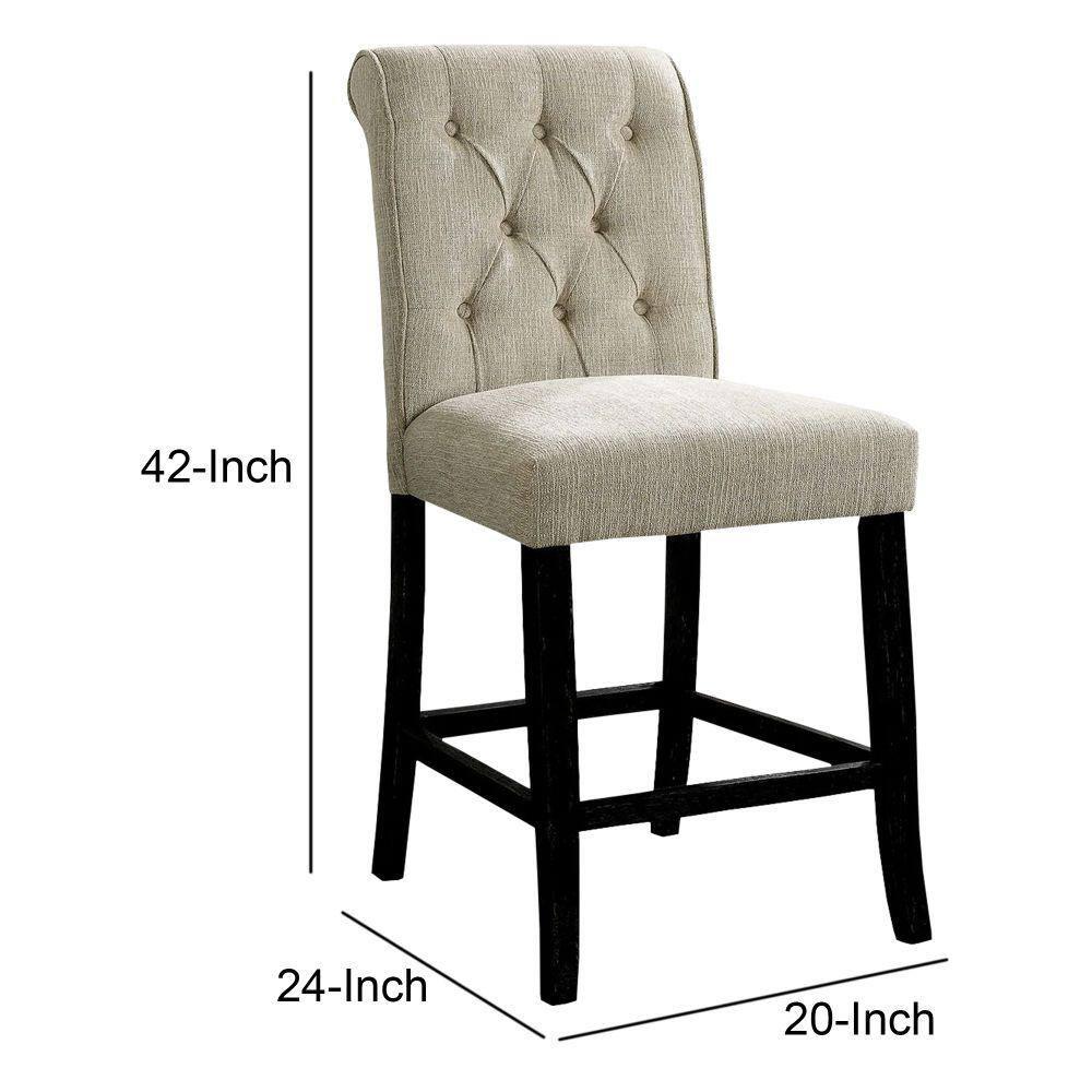 Wooden Fabric Upholstered Counter Height Chair in Ivory And Black in Pack Of Two