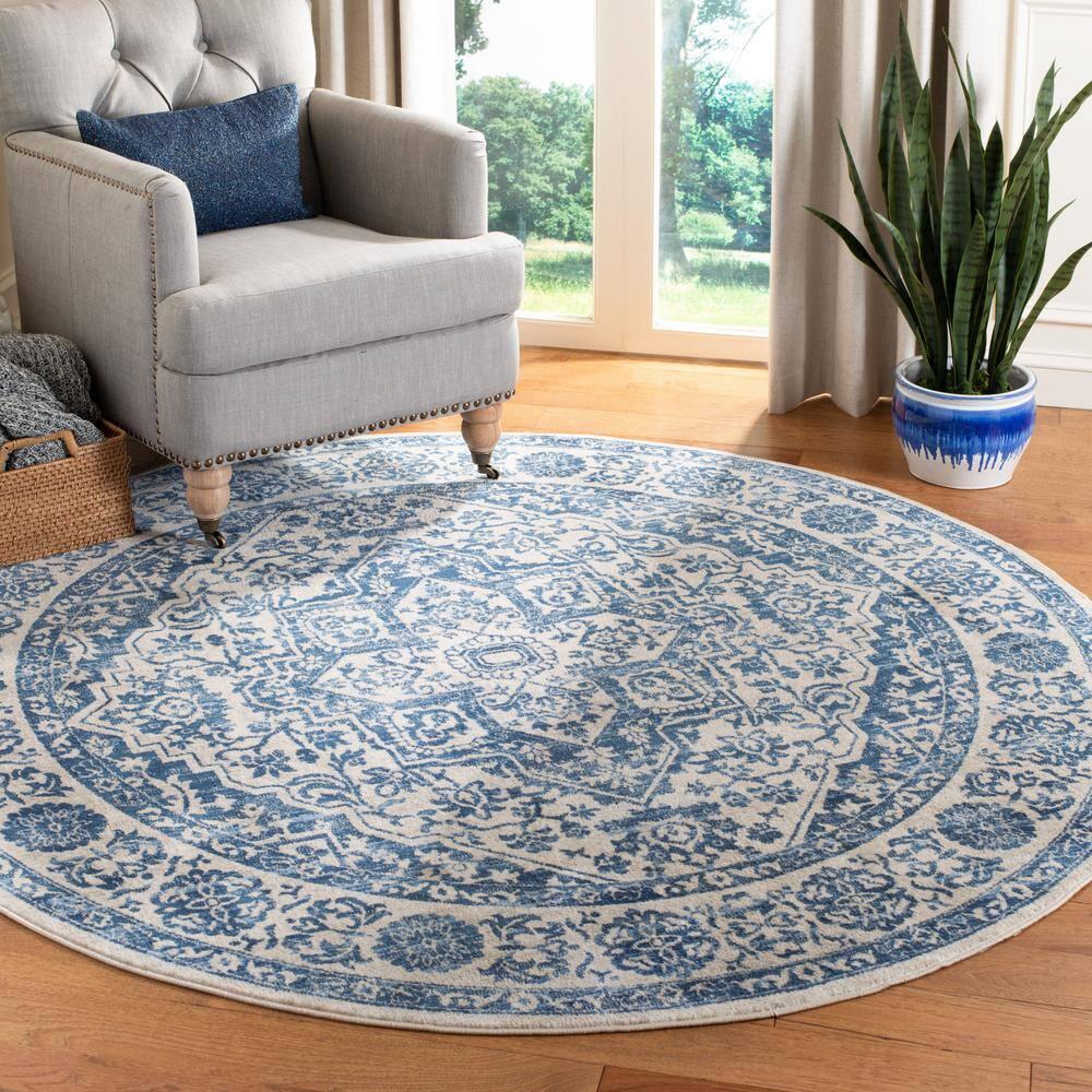 Brentwood BNT854 Power Loomed Indoor Area Rug - Light Grey/Blue - 5' Round - Safavieh