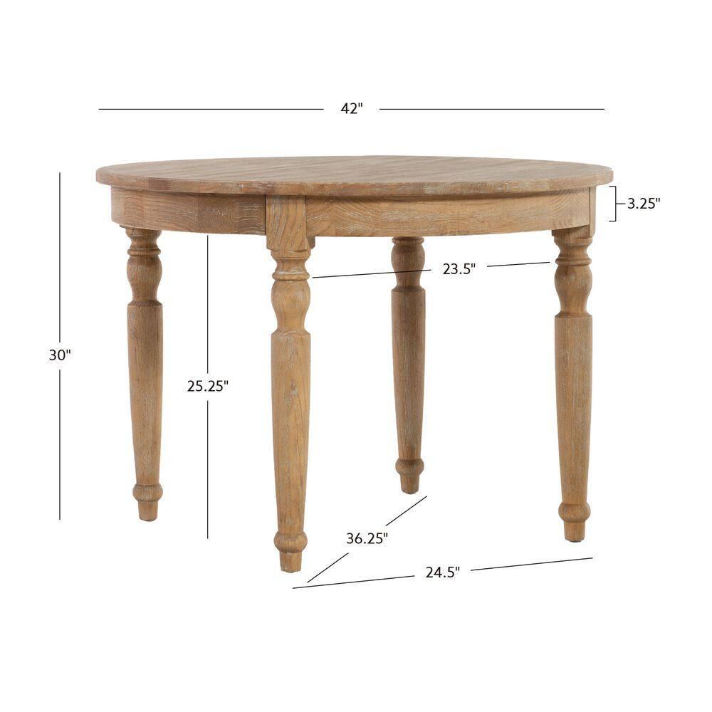 Linon Belfort Traditional Round Dining Table Light Brown: Elm Frame, MDF & Wood Veneer, Seats 4