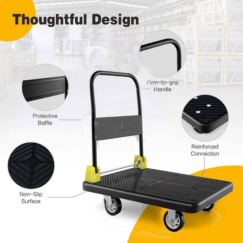 330 lbs. Capacity Black Platform Heavy-Duty Hand Truck Rolling Cart