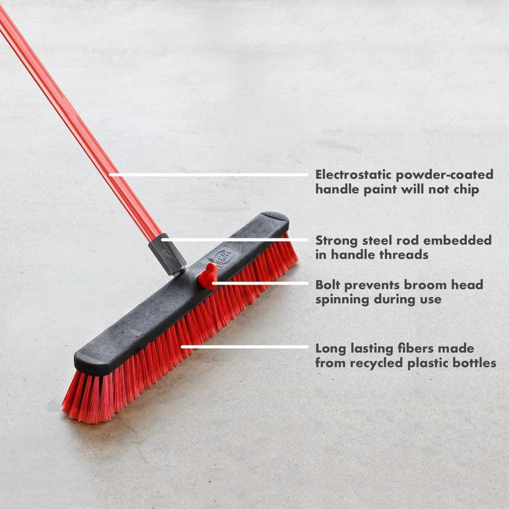 24 in. Black and Red Multi-Surface Push Broom with Steel Handle