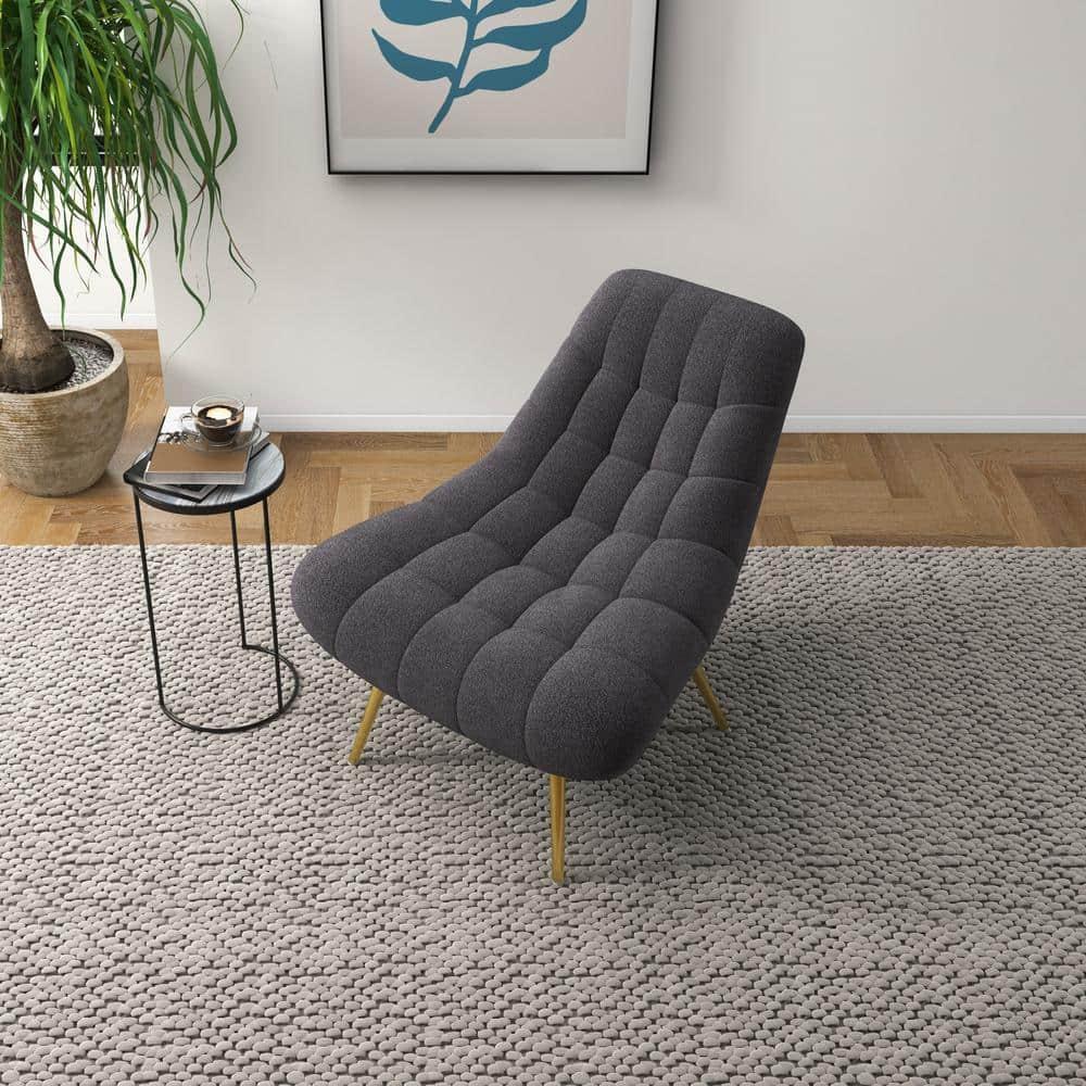 Eden Mid Century Furniture Style Comfortable Gray Boucle Fabric Lounge Chair