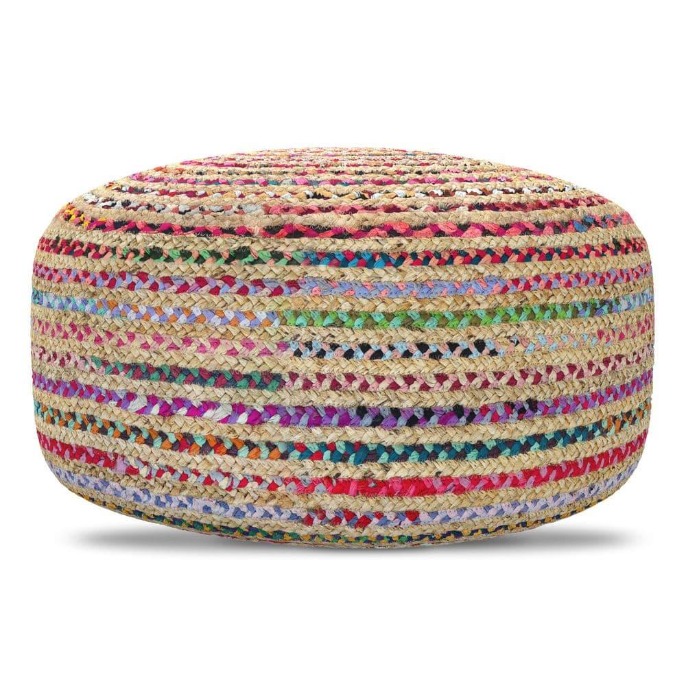 Margo Boho Contemporary Round Large Pouf in Multi Color