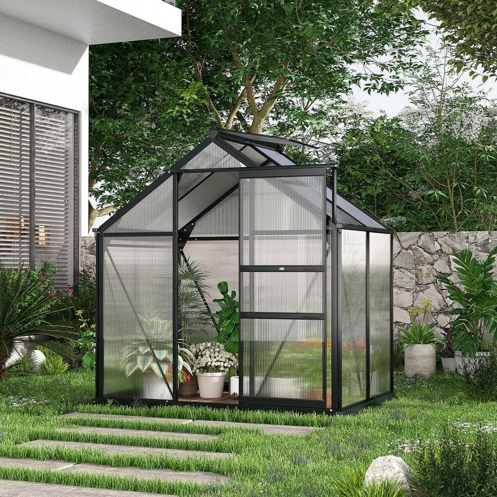 Outsunny 6.2' x 4.3' x 6.6' Polycarbonate Greenhouse, Heavy Duty Outdoor Aluminum Walk-in Green House Kit with Vent & Door for Backyard Garden, Gray