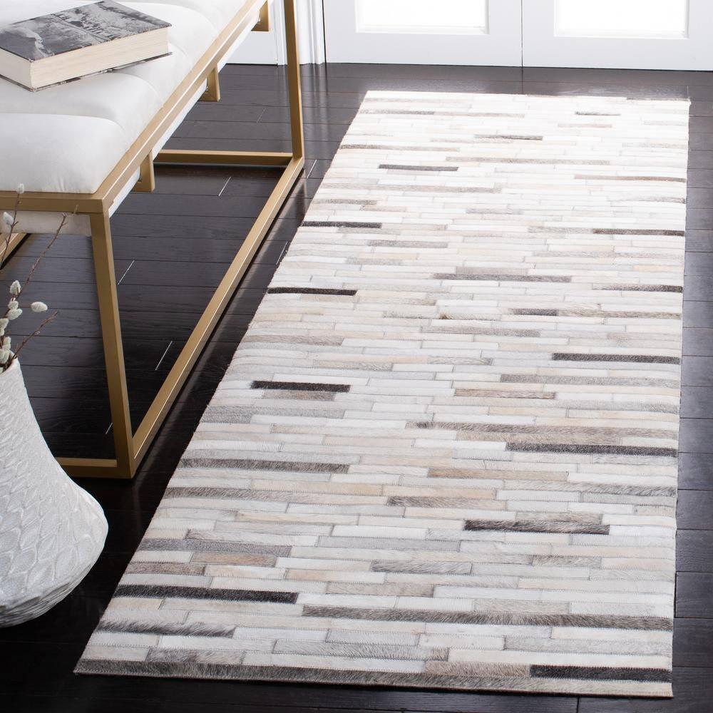 Studio Leather STL809 Hand Woven Runner Rug - Ivory/Grey - 2'3"x7' - Safavieh.