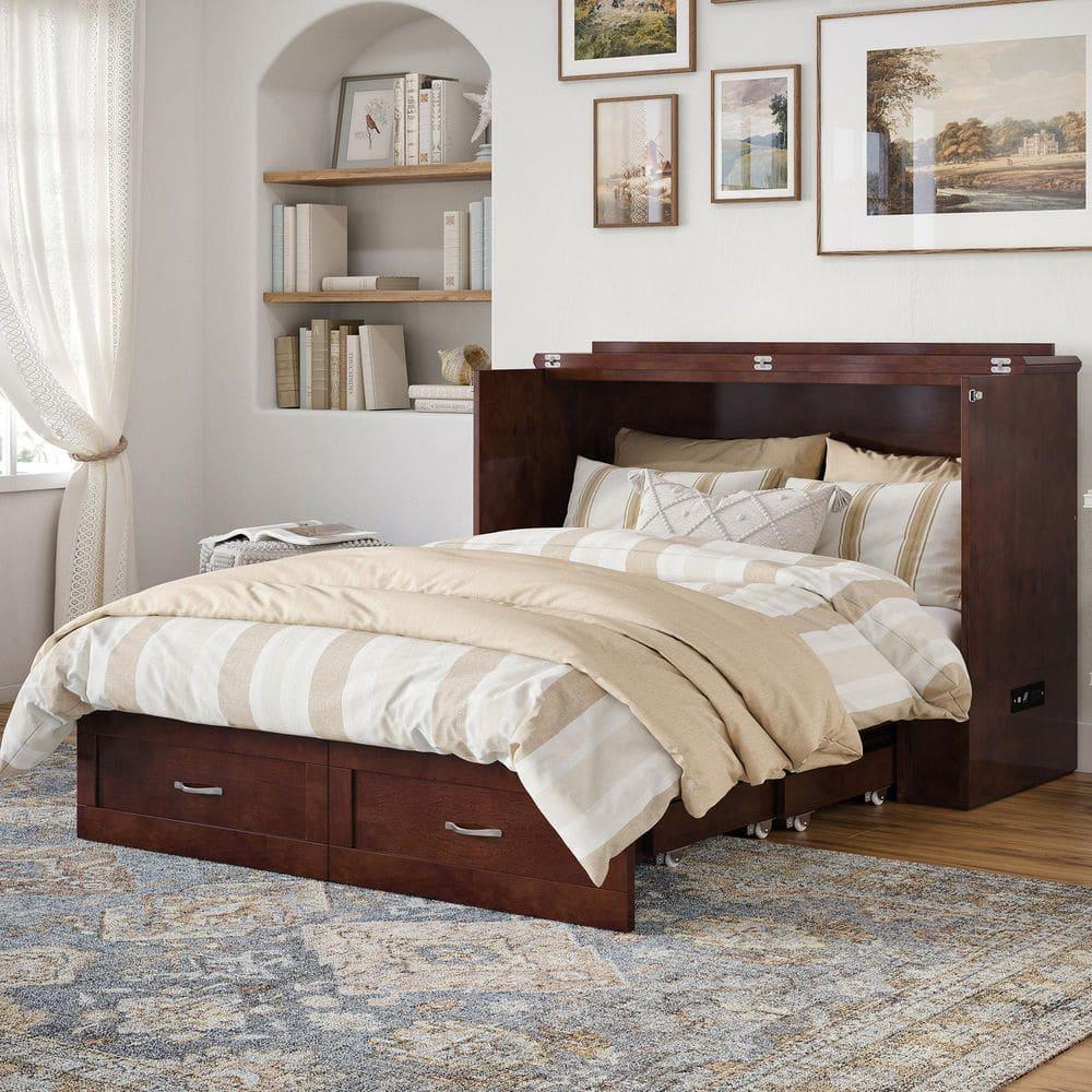 AFI Hamilton Full Solid Wood Murphy Bed Chest with Built-In Charger in Walnut