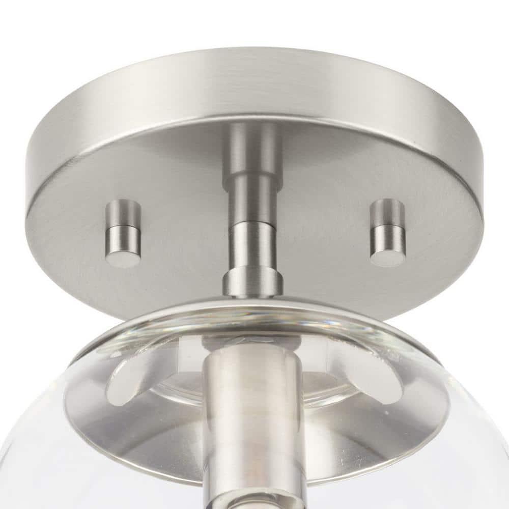 Progress Lighting Atwell 1-Light Flush Mount Ceiling Light, Brushed Nickel, Clear Glass