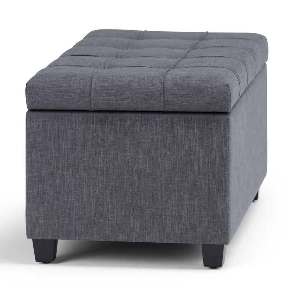 Simpli Home Sienna 33"W Upholstered Storage Ottoman Bench with Lift-Up Tufted Top