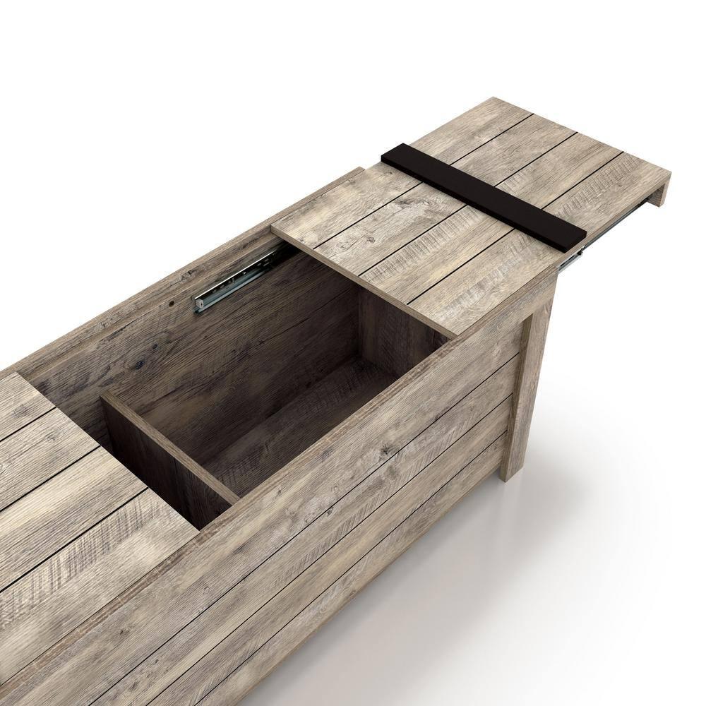 24/7 Shop At Home Mayhearn Farmhouse Storage Bench Weathered Oak: Slide Top, Wood Composite
