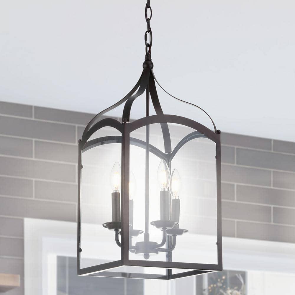 JONATHAN Y Ruth 11" 4-light Traditional Classic Lantern Metal/Glass LED Pendant, Oil Rubbed Bronze