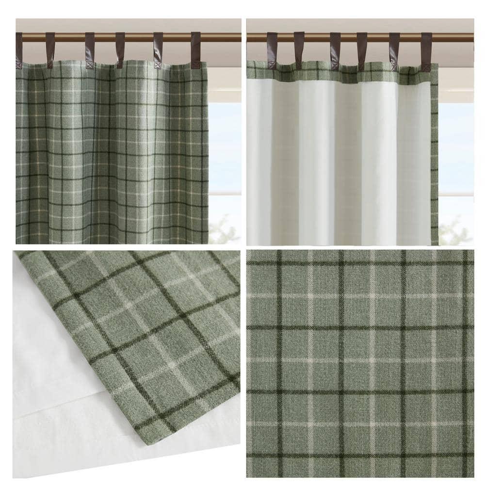 Anaheim Plaid Faux Leather Tab Top Single Curtain Panel with Fleece Lining