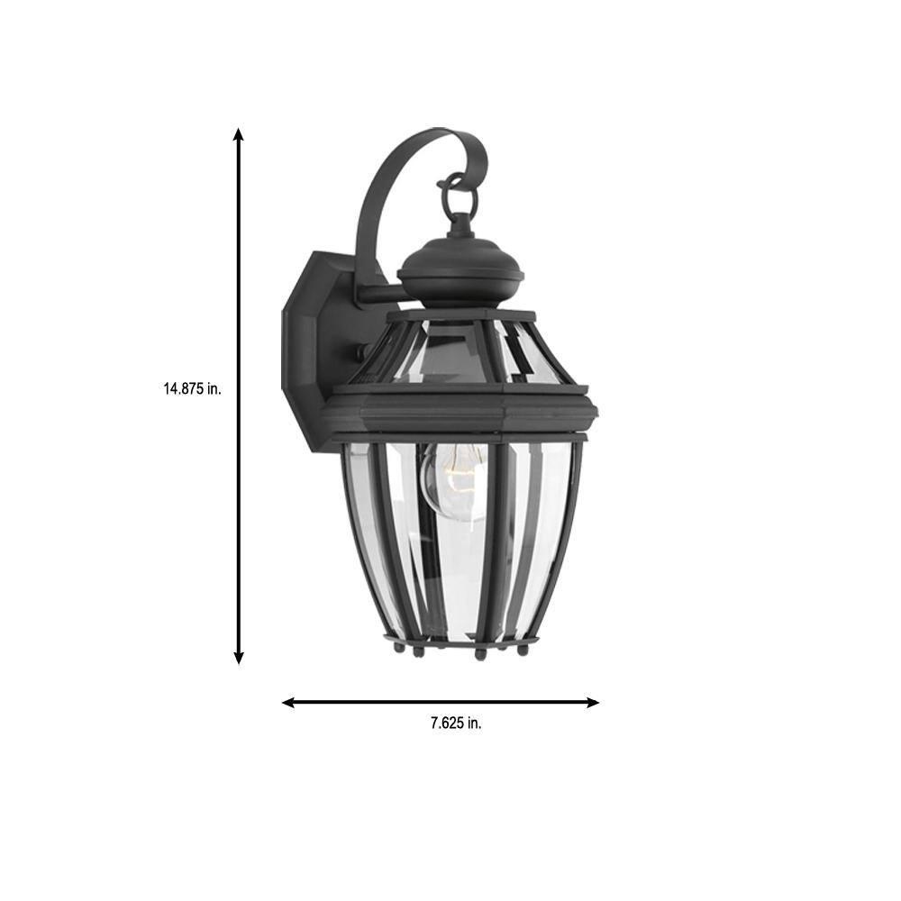 Progress Lighting New Haven 1-Light Outdoor Small Wall Lantern in Black with Clear Beveled Glass Shade
