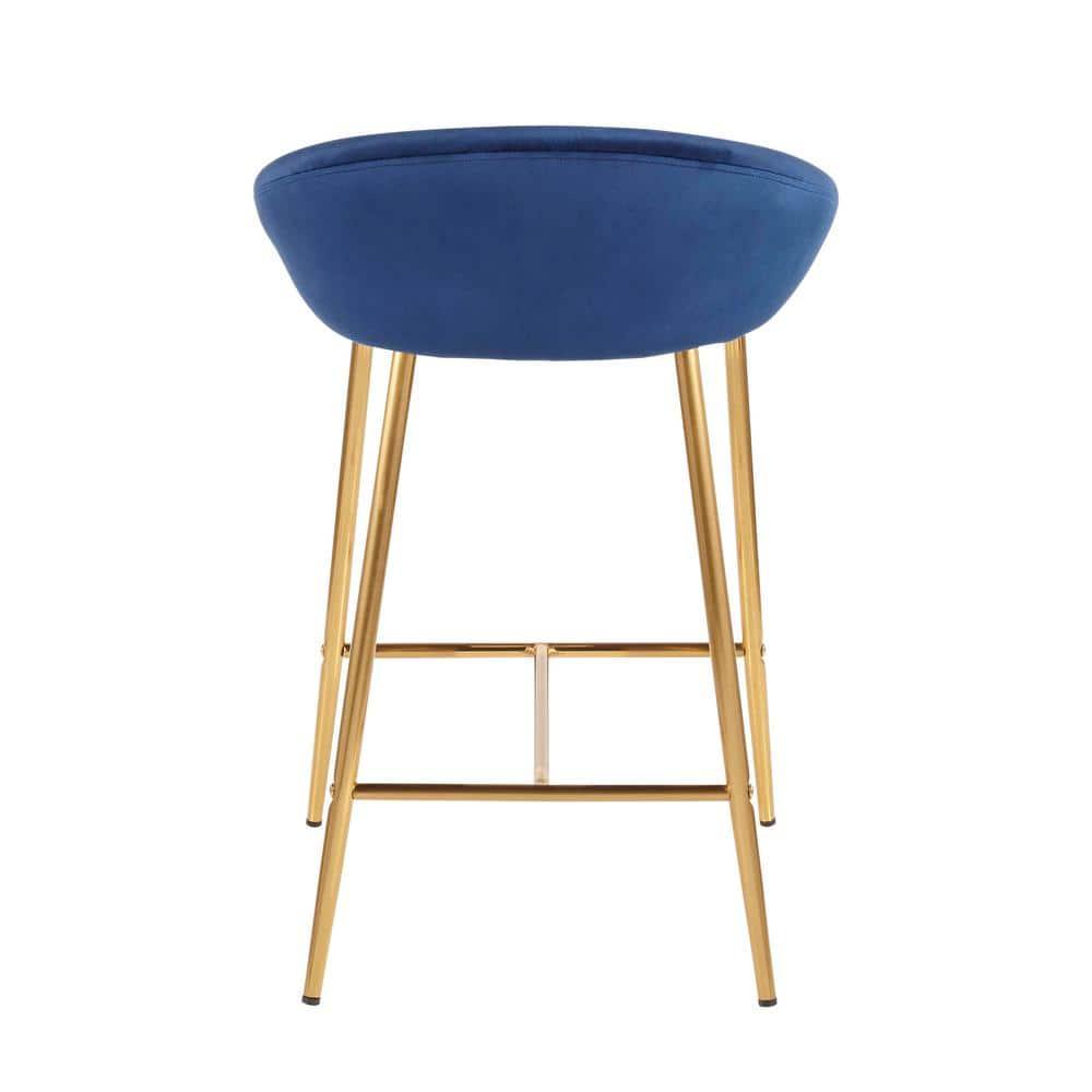 Elegante 19" Gold Metal and Blue Velvet Glam Counter Stools