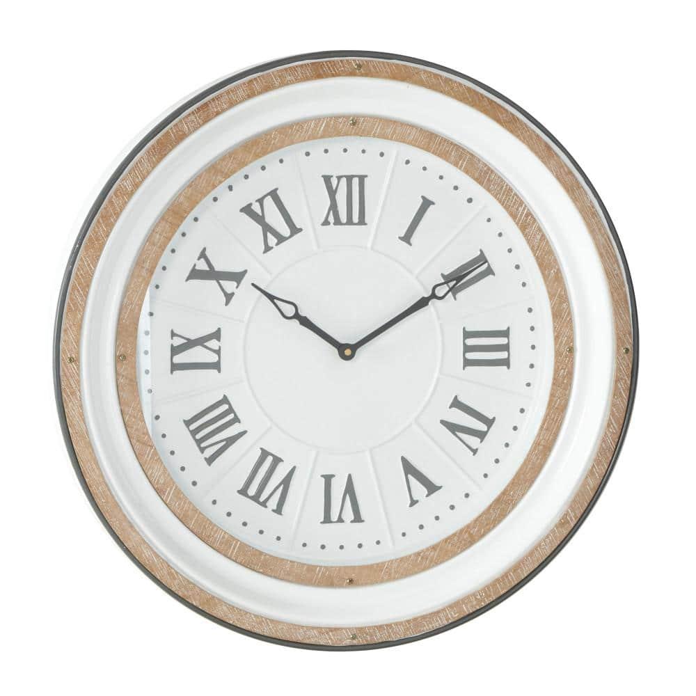 Farmhouse Metal Vintage Wall Clock White - Olivia & May: Silent Mechanism, 24" Size, Round Shape