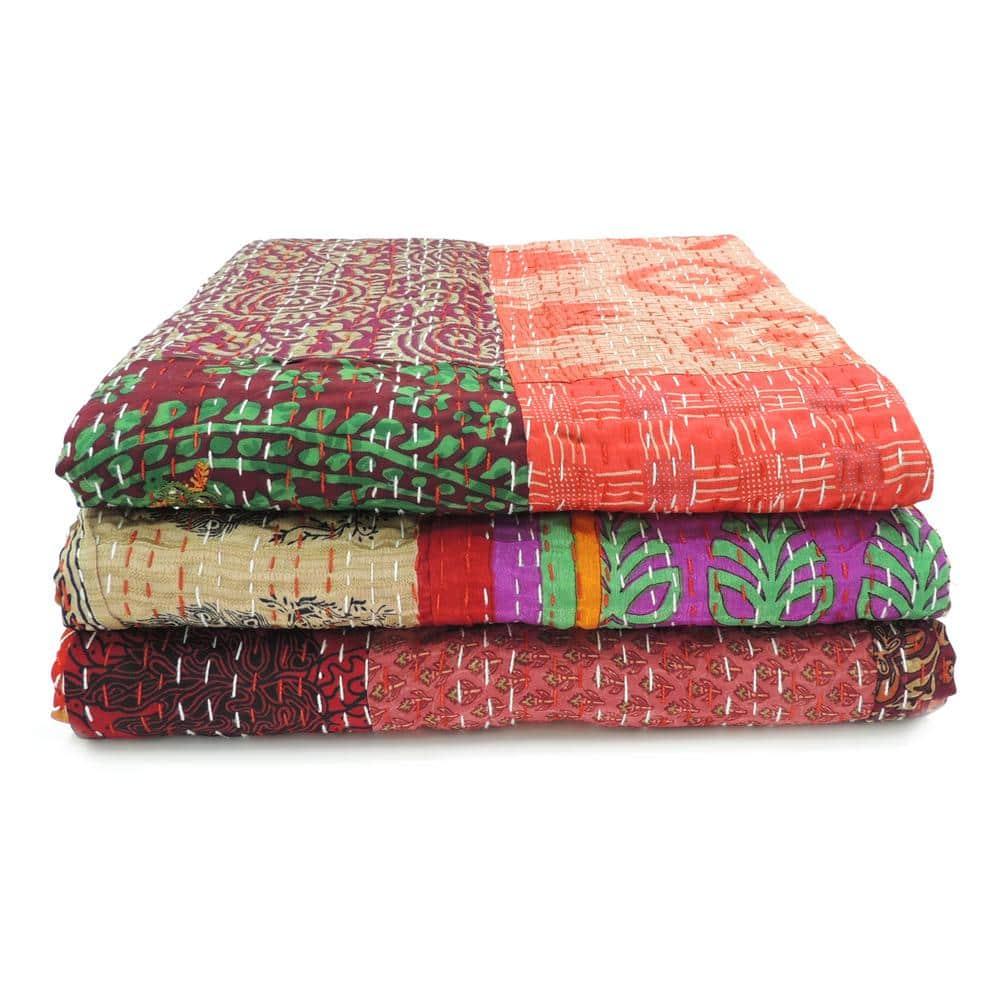 Rajani Home Handmade Kantha Silk Blend Throw Blanket