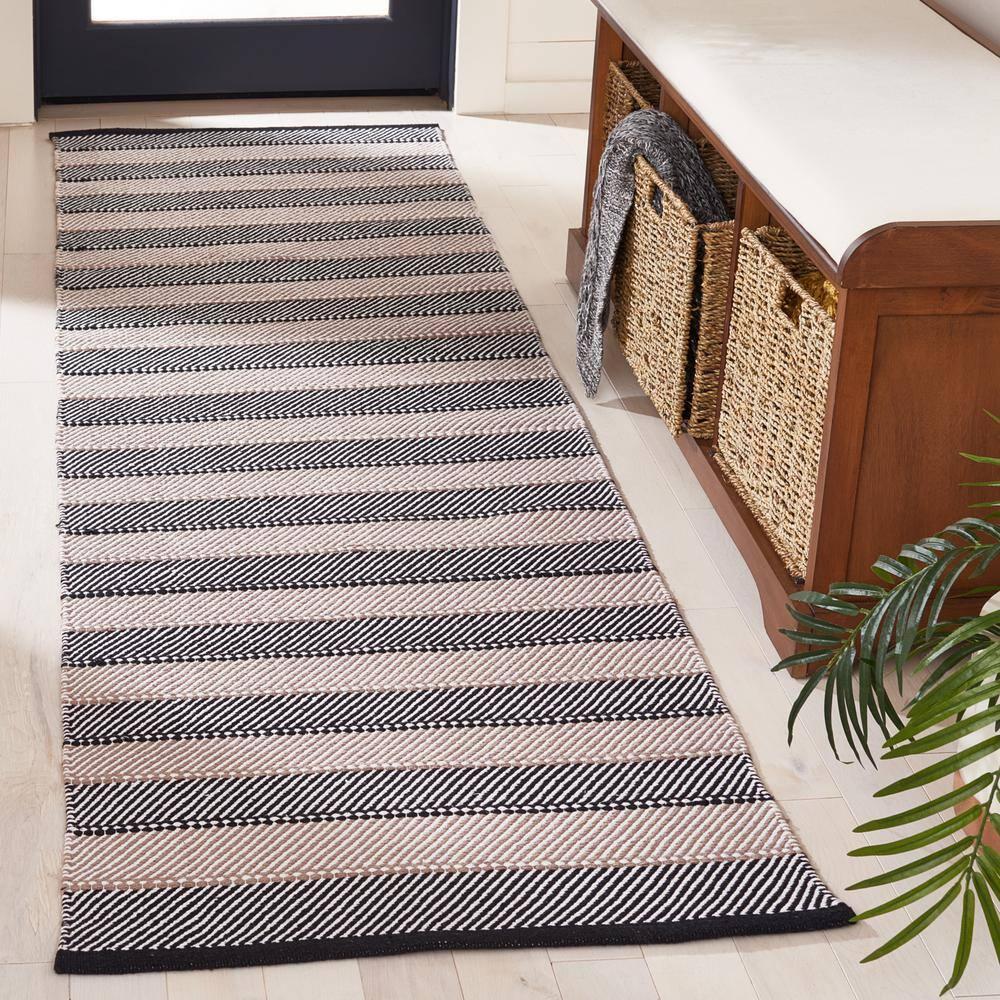Striped Kilim STK803 Hand Woven Runner Rug - Ivory/Black - 2'3"x8' - Safavieh.