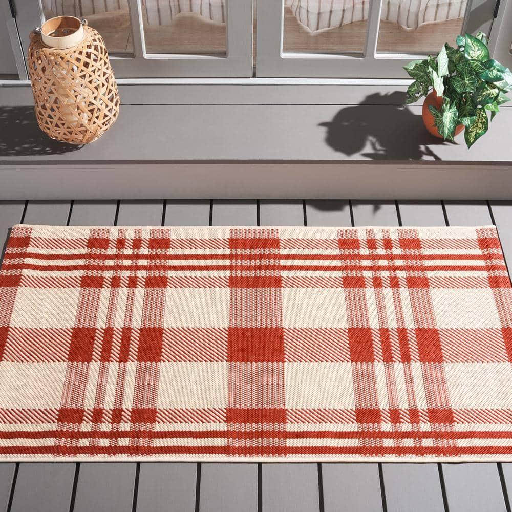 SAFAVIEH Courtyard Benjamin Plaid Indoor/Outdoor Area Rug, Red/Bone, 2'7" x 5'
