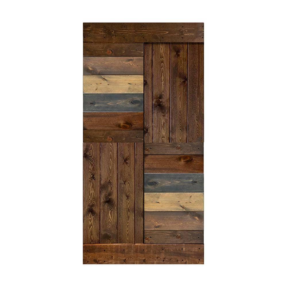 Mr. Wood K style Paneled Solid Core Wood Double Sliding Barn Door with Hardware Kit (Set of 2) - Assembly Needed
