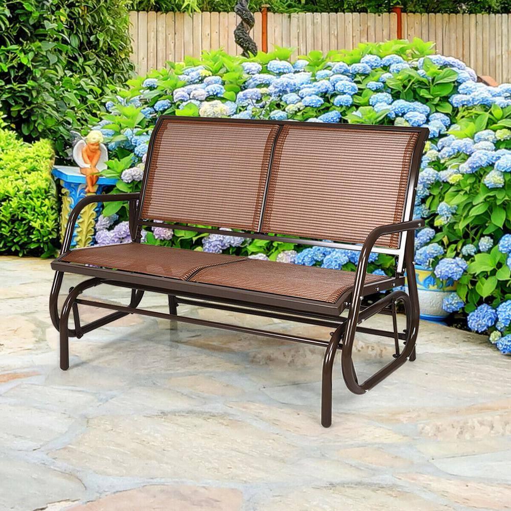 Costway 48'' Outdoor Patio Swing Glider Bench Chair Loveseat Rocker Lounge Backyard Brown