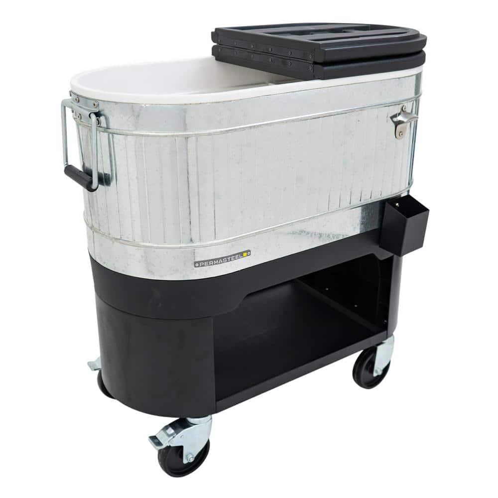 Permasteel Permasteel 120-Qt Large Outdoor Cooler Cart on Wheels, Rolling Patio Cooler with Dividers for Separate Compartments