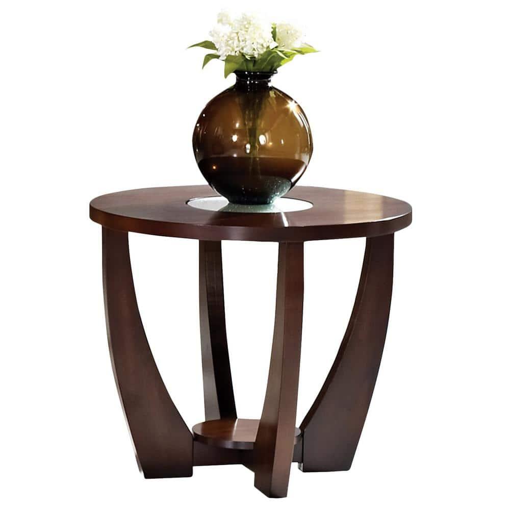 Steve Silver Rafael End Table Wood with Glass Inlay, Cherry