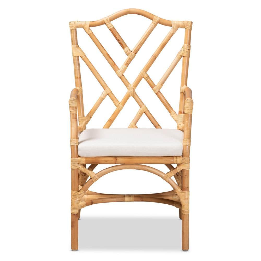 Delta Rattan Armchair Natural/White: Handmade, Geometric Backrest - bali & pari
