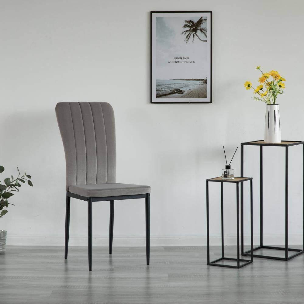 Fabulaxe Gray Modern And Contemporary Tufted Velvet Upholstered Accent Dining Chair