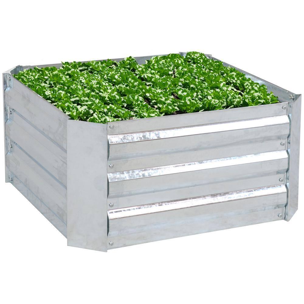 Sunnydaze Corrugated Galvanized Steel Raised Garden Bed for Plants, Vegetables, and Flowers - 24" Square x 12" H - Silver