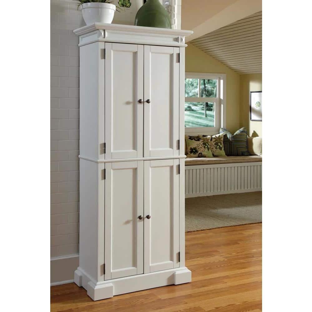 Home Styles Americana Kitchen Pantry Off-White: Traditional Hardwood Storage, 4 Adjustable Shelves