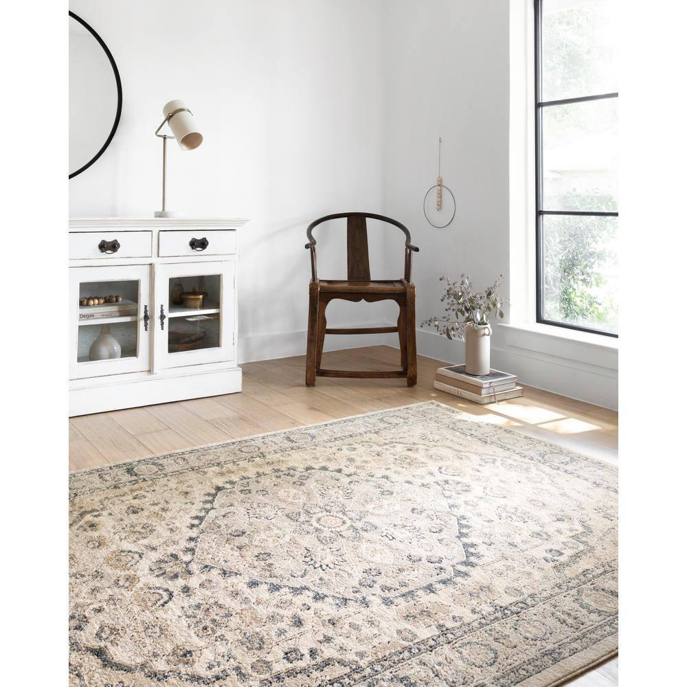 Teagan Natural and Light Grey Rectangular Oriental Area Rug
