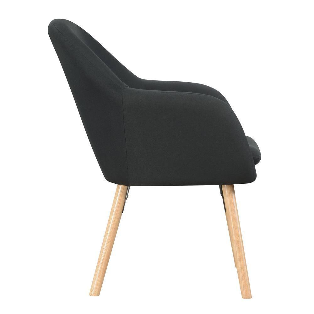 Convenience Concepts Charlotte Accent Chair in Black Linen Fabric with Wood Legs