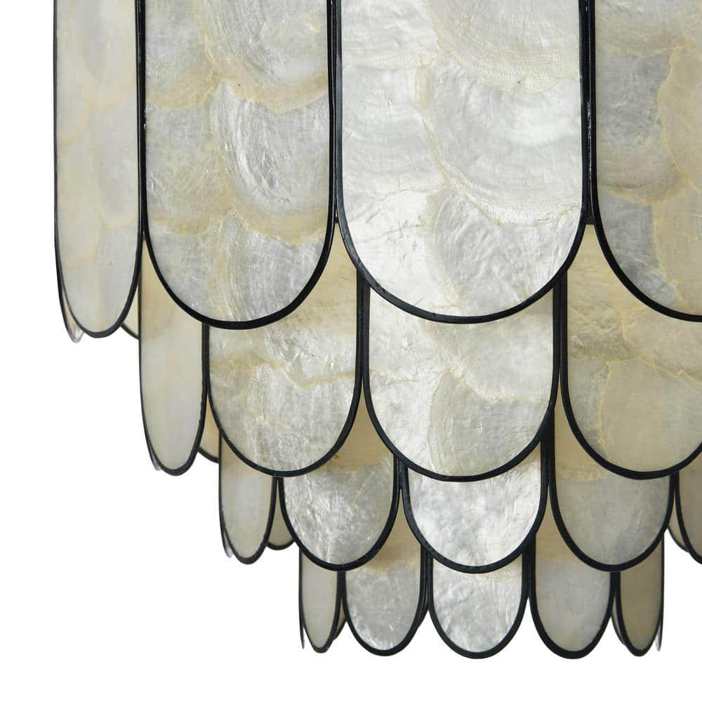 Storied Home 14" Round 4-Tier Capiz and Metal Flush Mount Ceiling Light Black: UL Listed, Iron Body, Off-White Shade