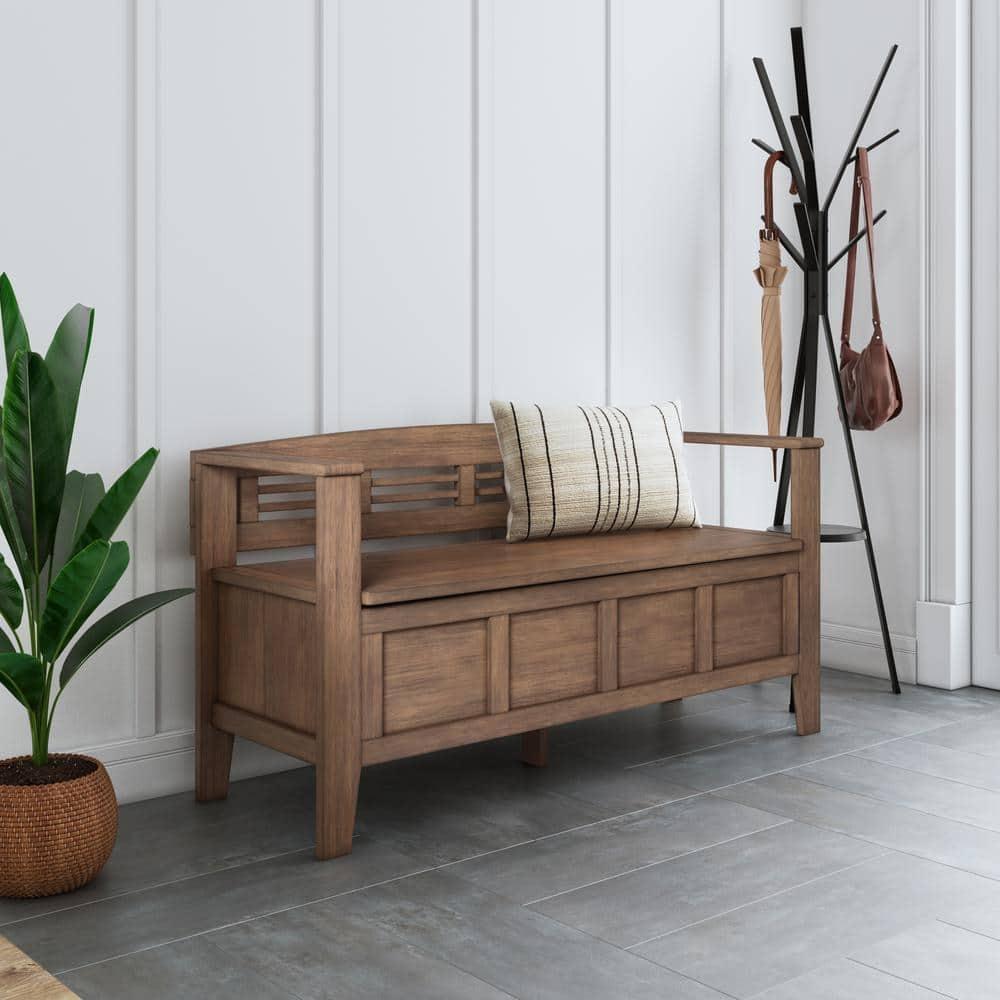 Simpli Home Adams Solid Wood Entryway Lift Top Storage Bench