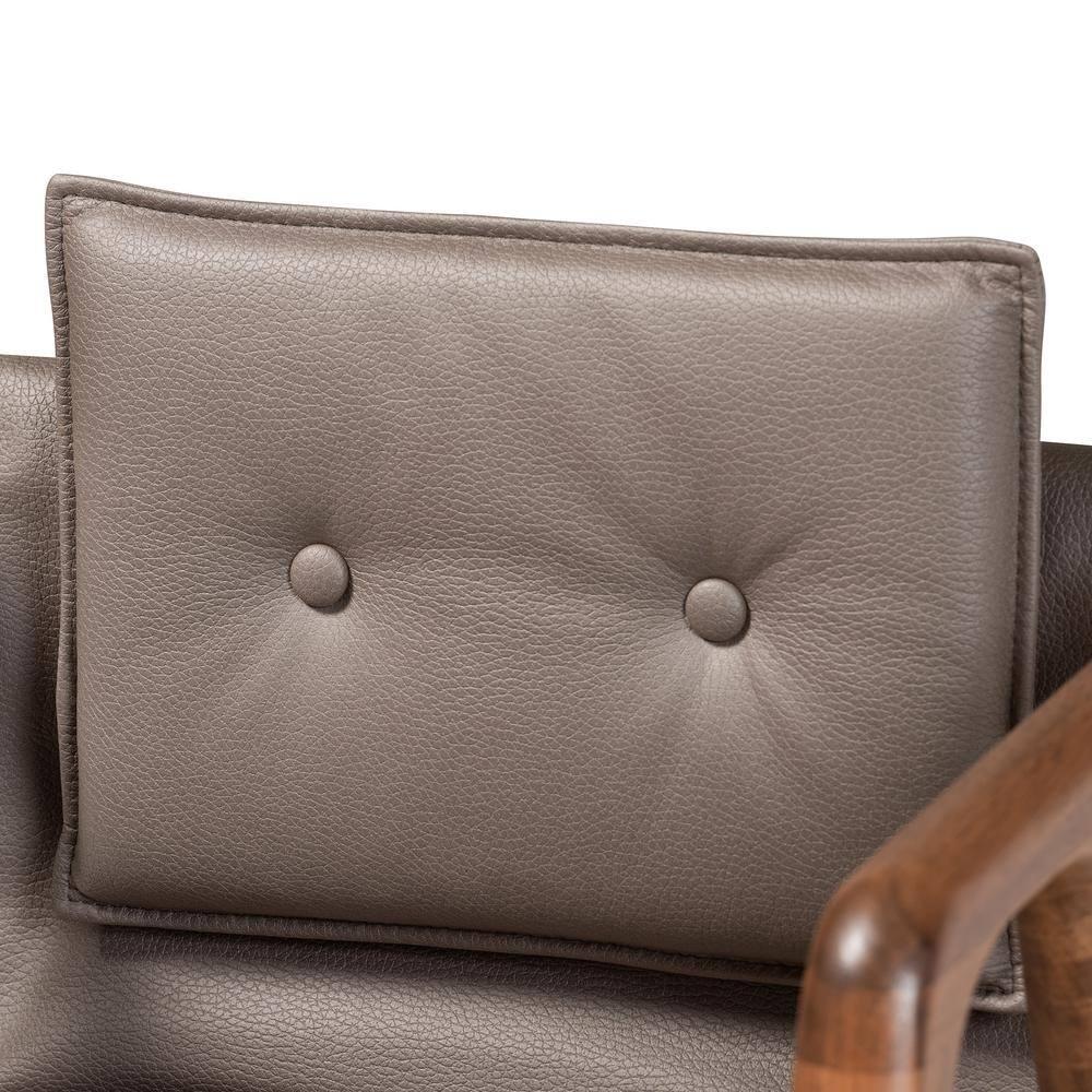 Baxton Studio 2pc Marcena Leather Upholstered and Wood Dining Chair Set Gray/Walnut Brown: Elegant Button-Tufted, Ergonomic Armrests