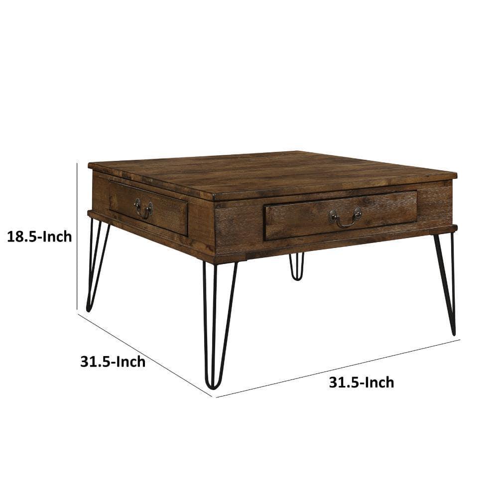 Benjara BM313581 32 in. Itti Square Cocktail Coffee Table with 2 Drawers - Wood - Brown & Bronze