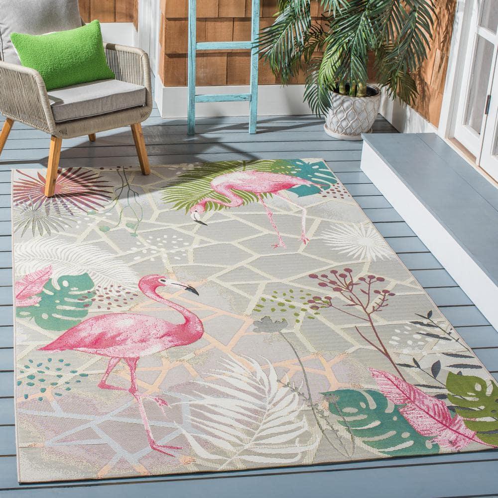 Barbados 500 BAR551 Power Loomed Indoor/Outdoor Area Rug - Grey/Pink - 9'10"x12'5" - Safavieh