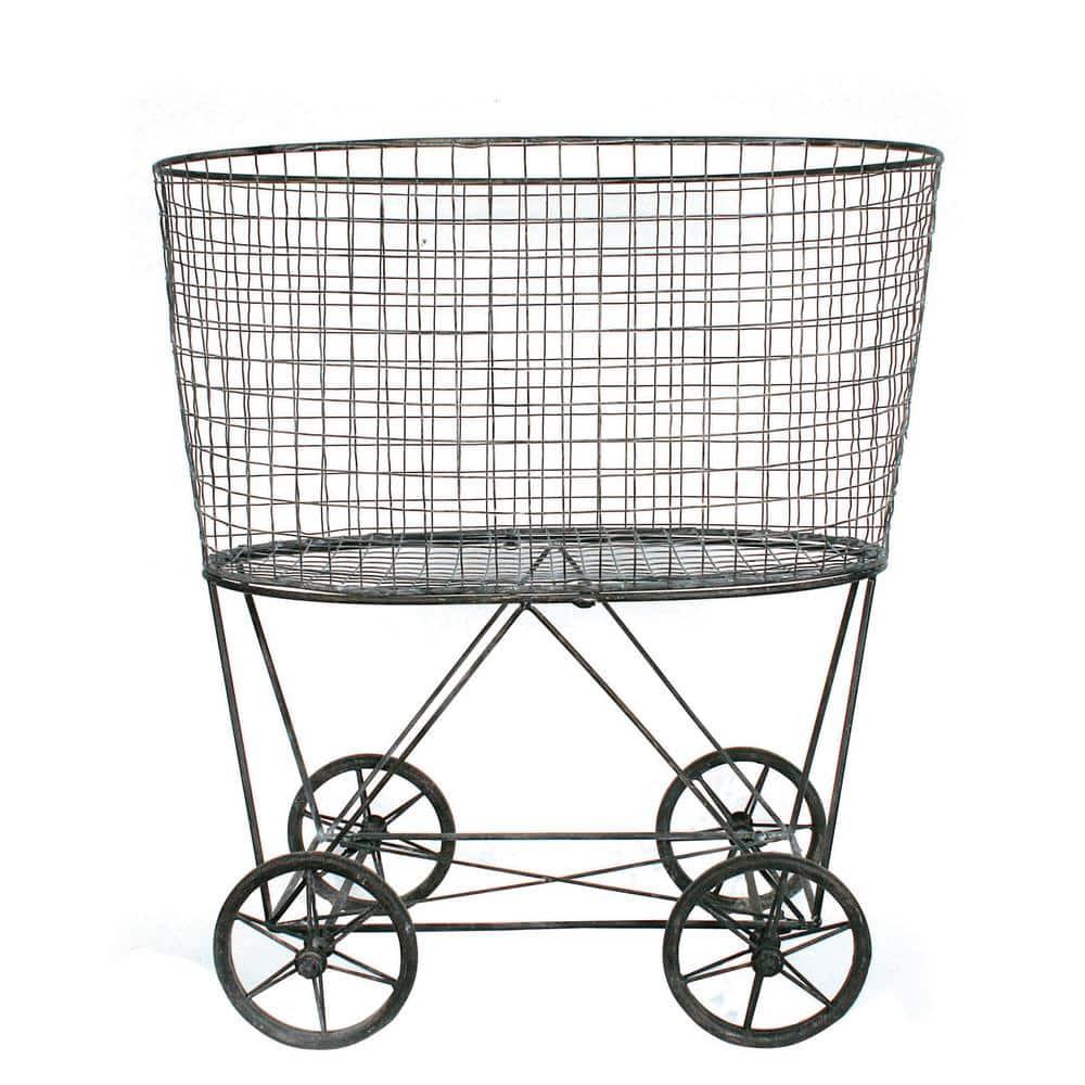 Metal Vintage Laundry Basket with Wheels - Storied Home: Garment Storage, Multipurpose Basket